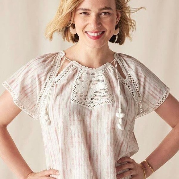 Matilda Jane Tops - MATILDA JANE GOOD HART White Pink Tie-Dye Sweet Caroline Lace Flutter-Sleeve M